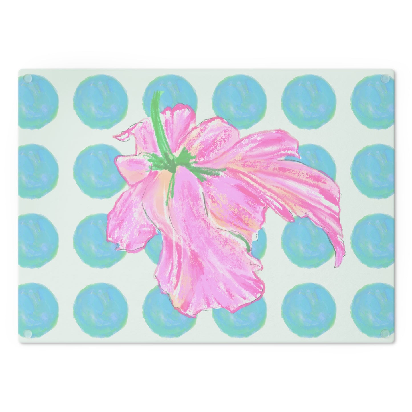 Dancing Tulips Cutting Board, Aqua Polka Dots