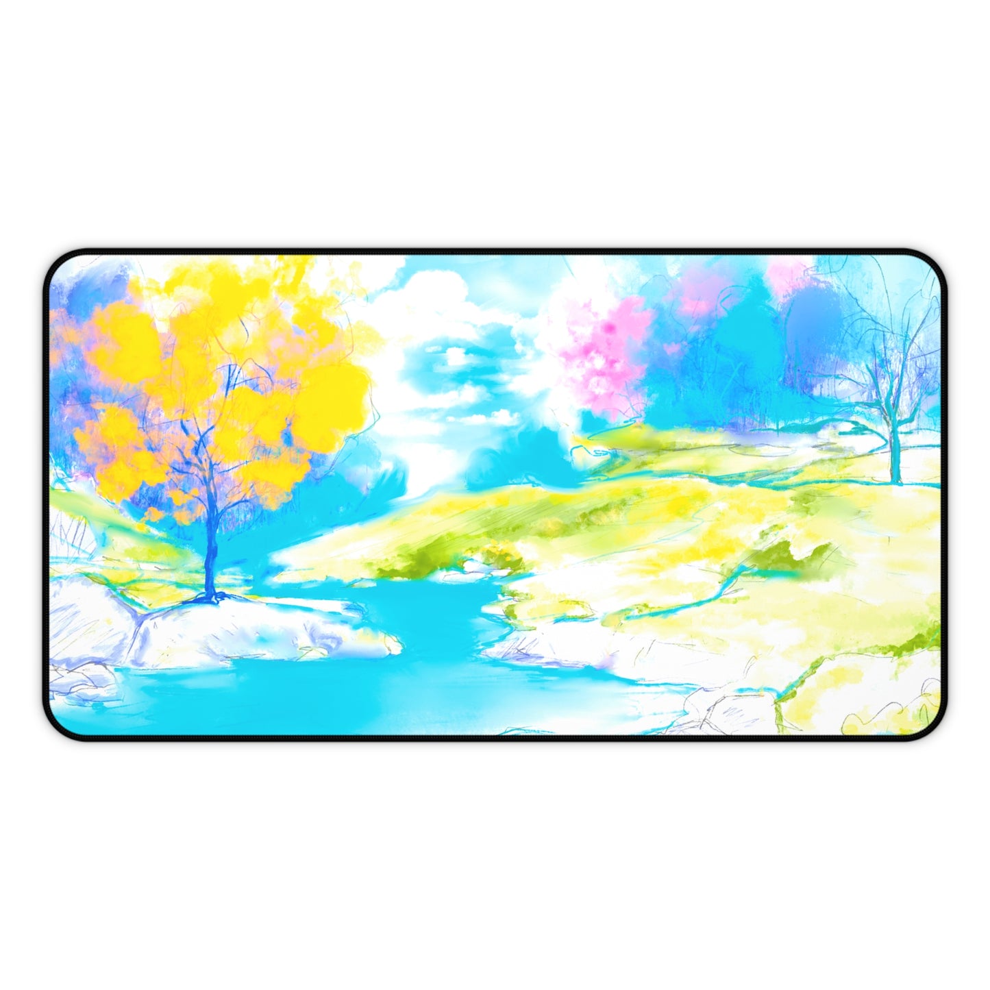 Joyful Landscapes Desk Mat, Yellow and Blue