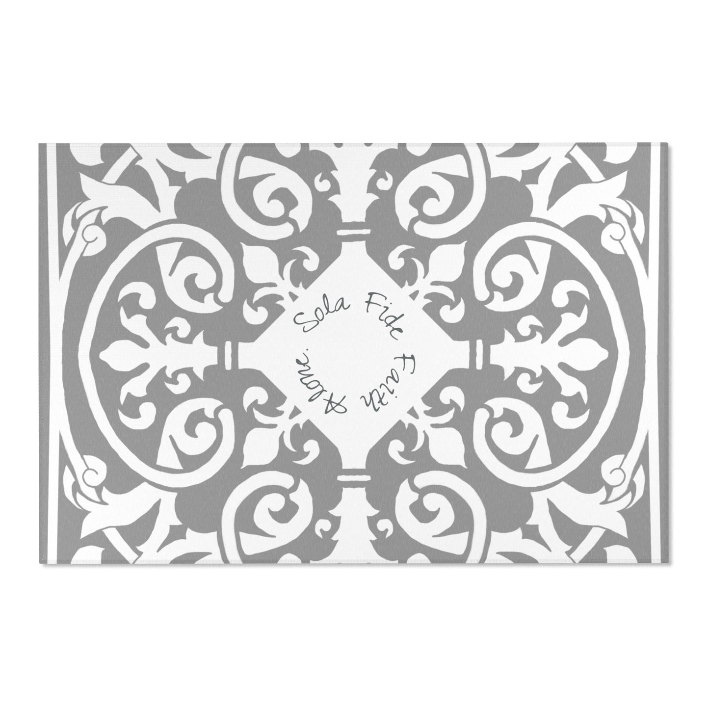 Scrollwork Indoor/Outdoor Rug Gray "Sola Fide..."