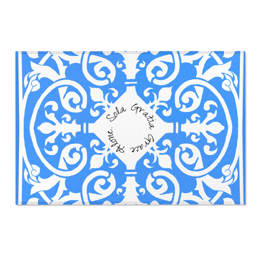 Scrollwork Indoor/Outdoor Rug Blue "Sola Gratia..."