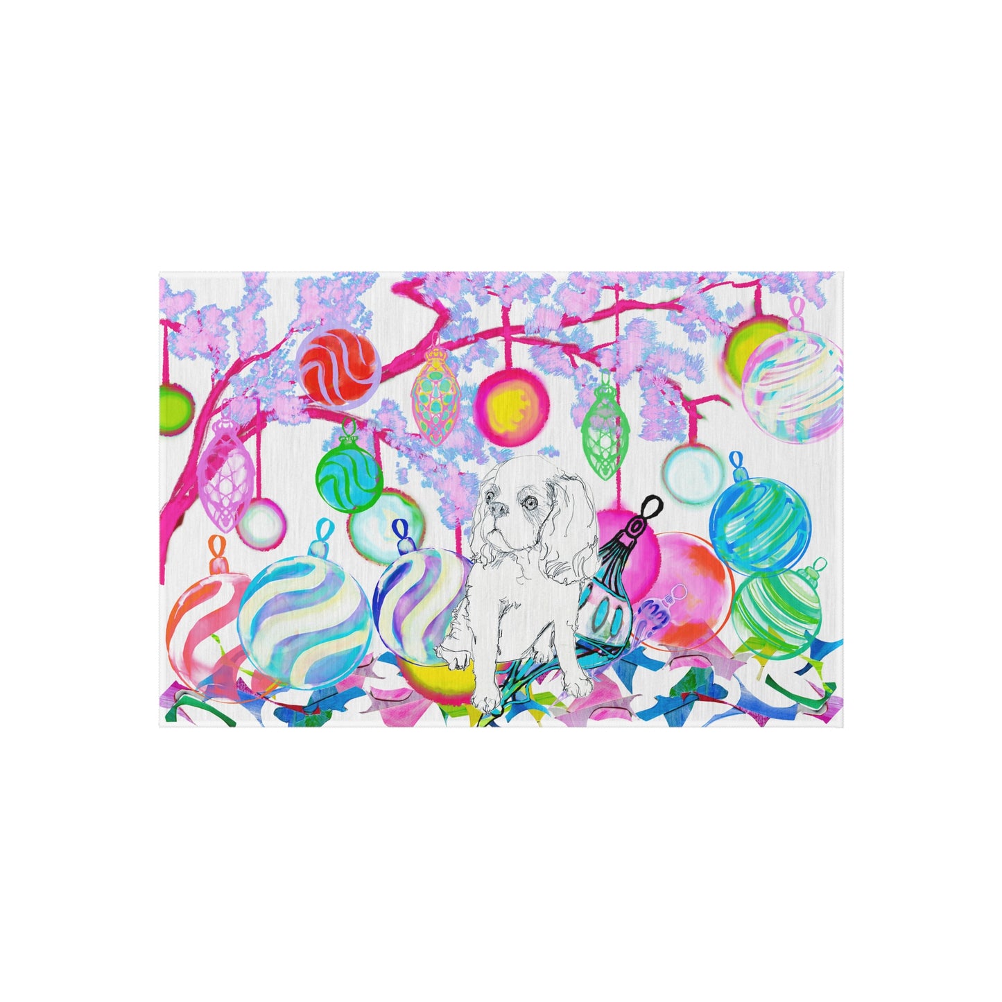 Christmas Indoor/Outdoor Rugs Spaniel with Ornaments