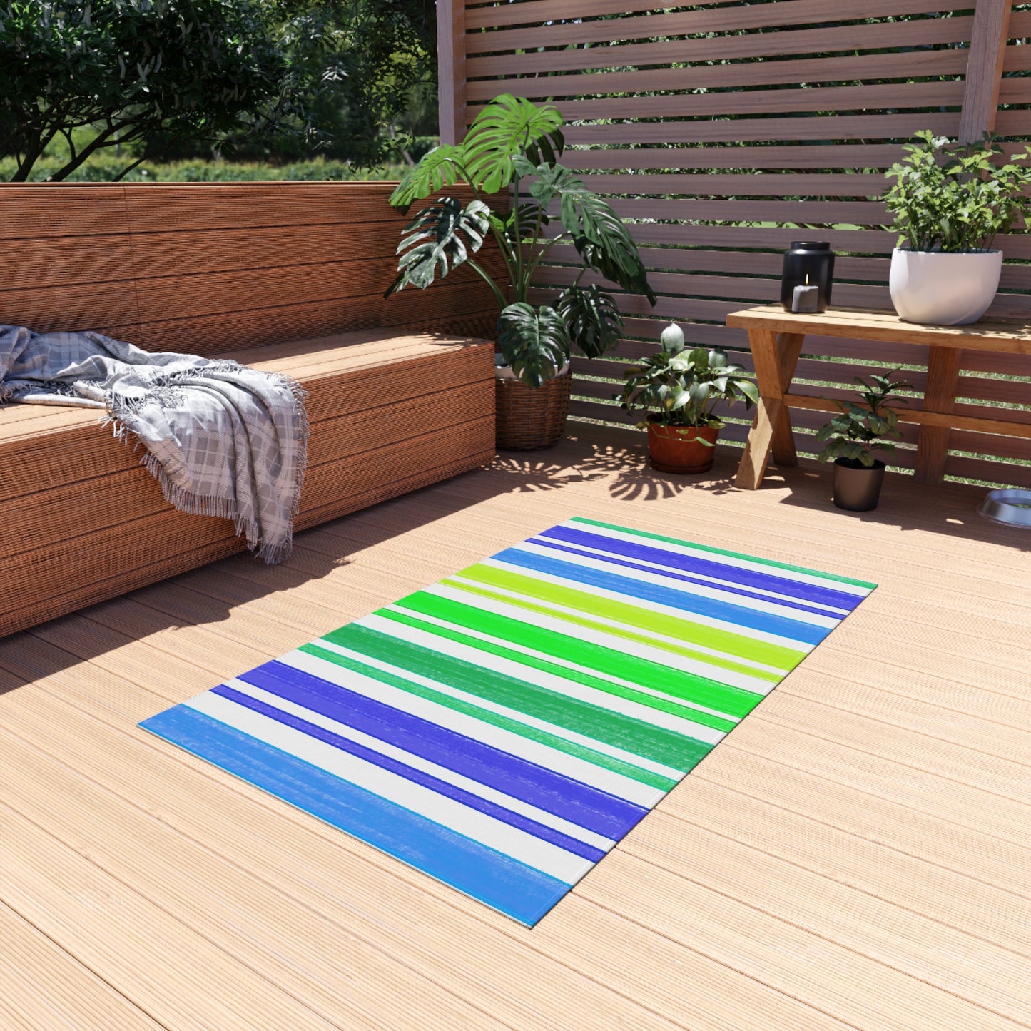 Butterfly Flutterstripe Outdoor Rug Blues and Greens