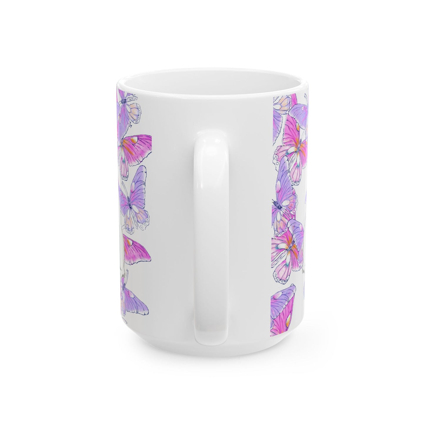 Kitty Flutter Ceramic Mug, Pink/Lavender, (11oz, 15oz)