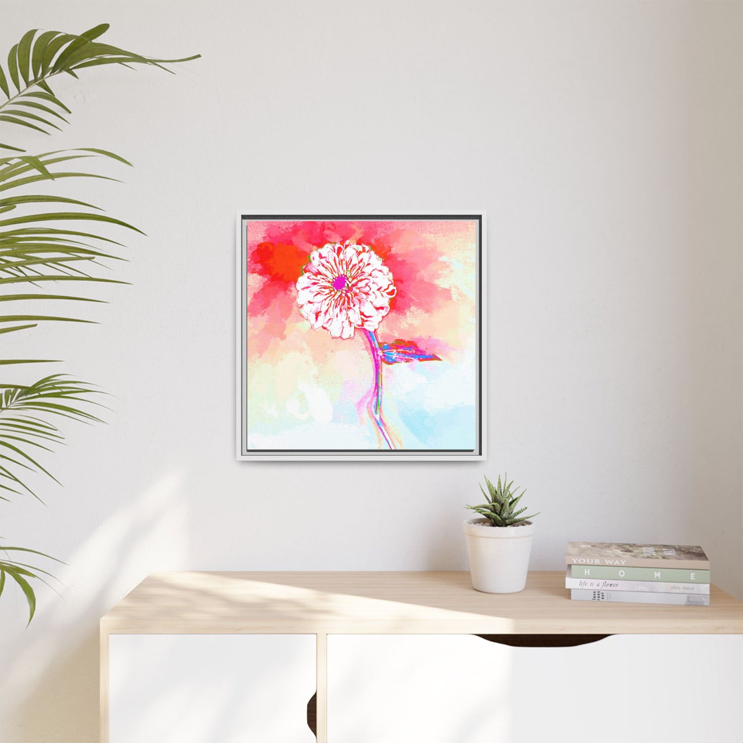 Zinnia Color Splash Matte Canvas Red Framed