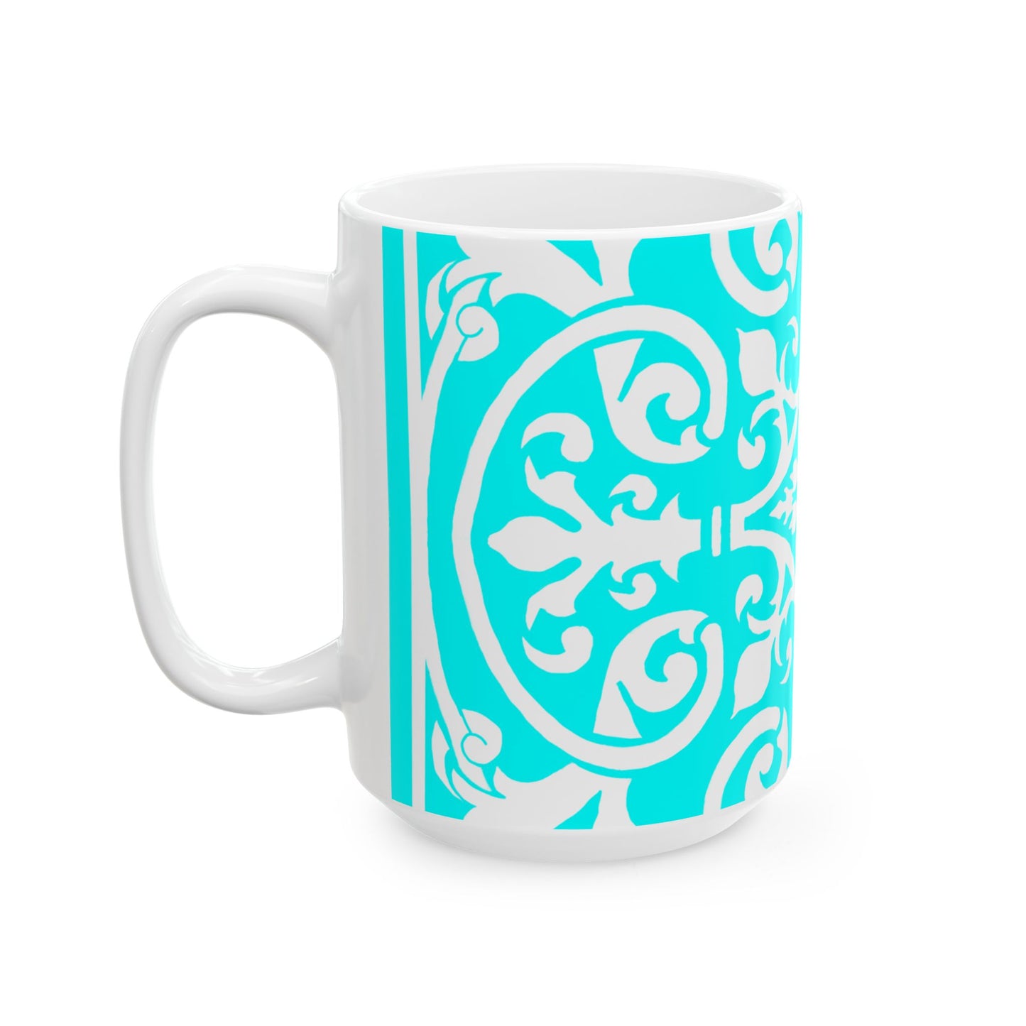 Scrollwork Ceramic Mug Aqua