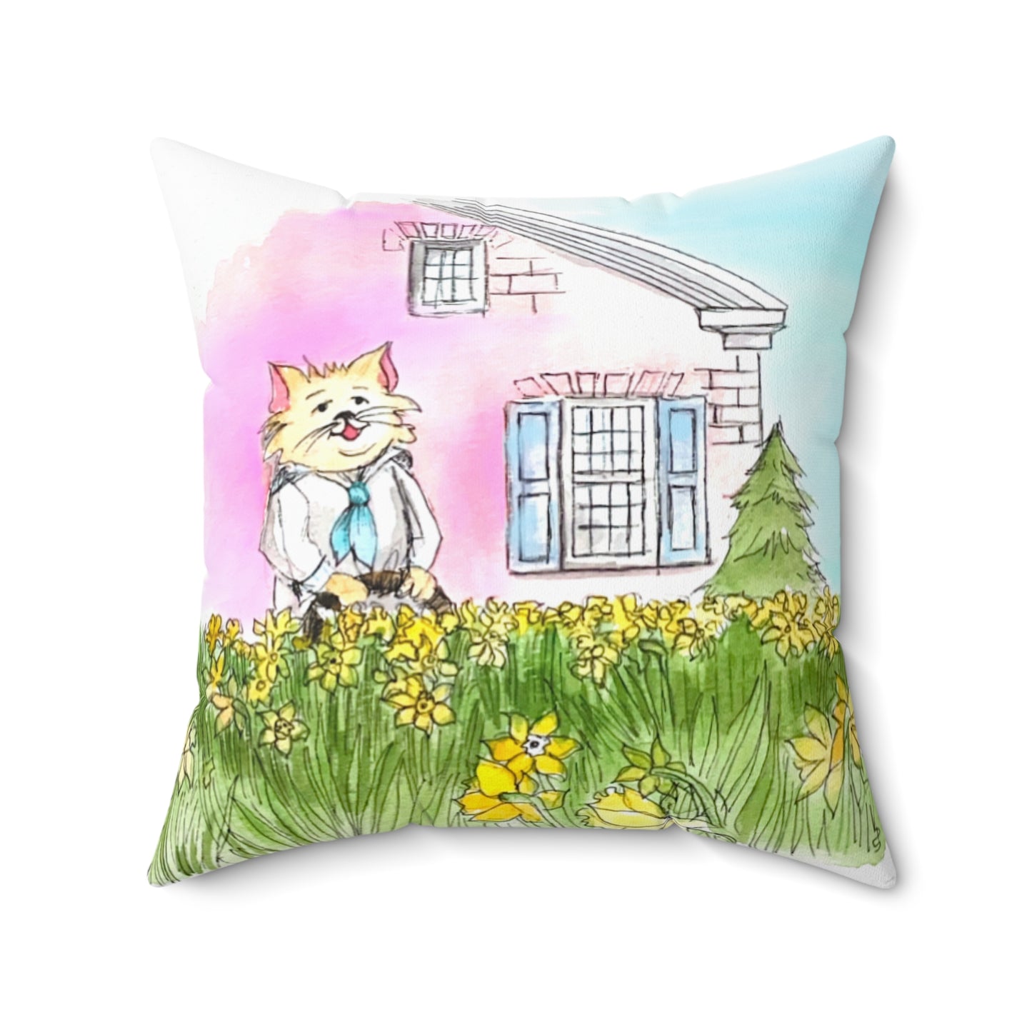 Kitty Fun Polyester Square Pillow "He give rain..."