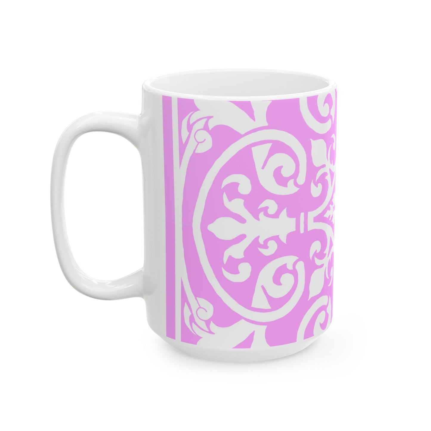 Scrollwork Ceramic Mug Pink