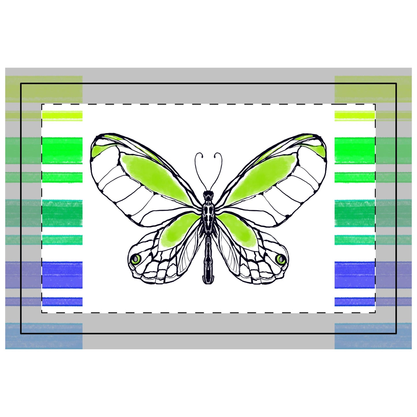 Butterfly Flutterstripe Poly Quilted Placemat, Green, Fabric Background Bright White #6