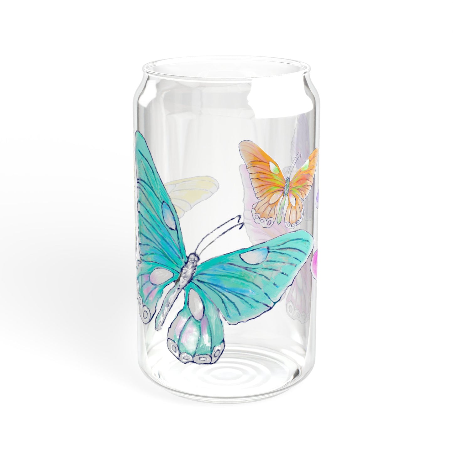 Butterfly Swing, Largest Butterfly is Aqua, Sipper Glass, 16oz, Choose With or Without lid