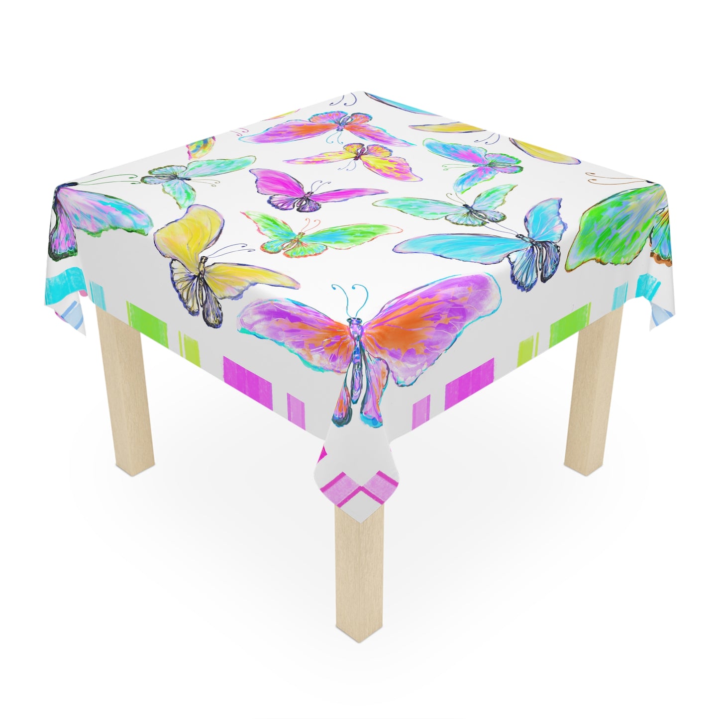 Butterfly Jive Tablecloth Multi color stripes and mutti (square, 55" x 55")