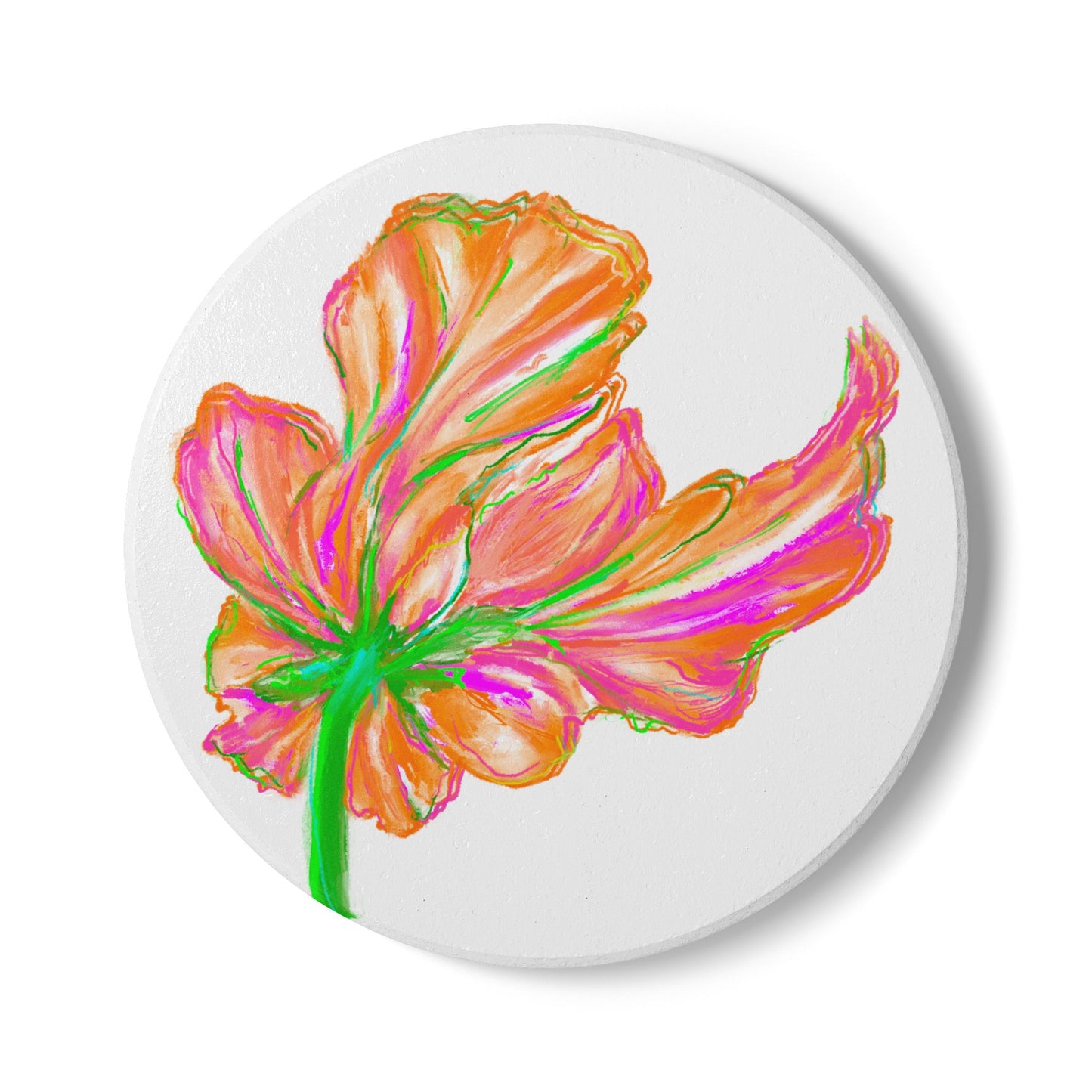 Tulip Love Ceramic Coaster in Light Pink