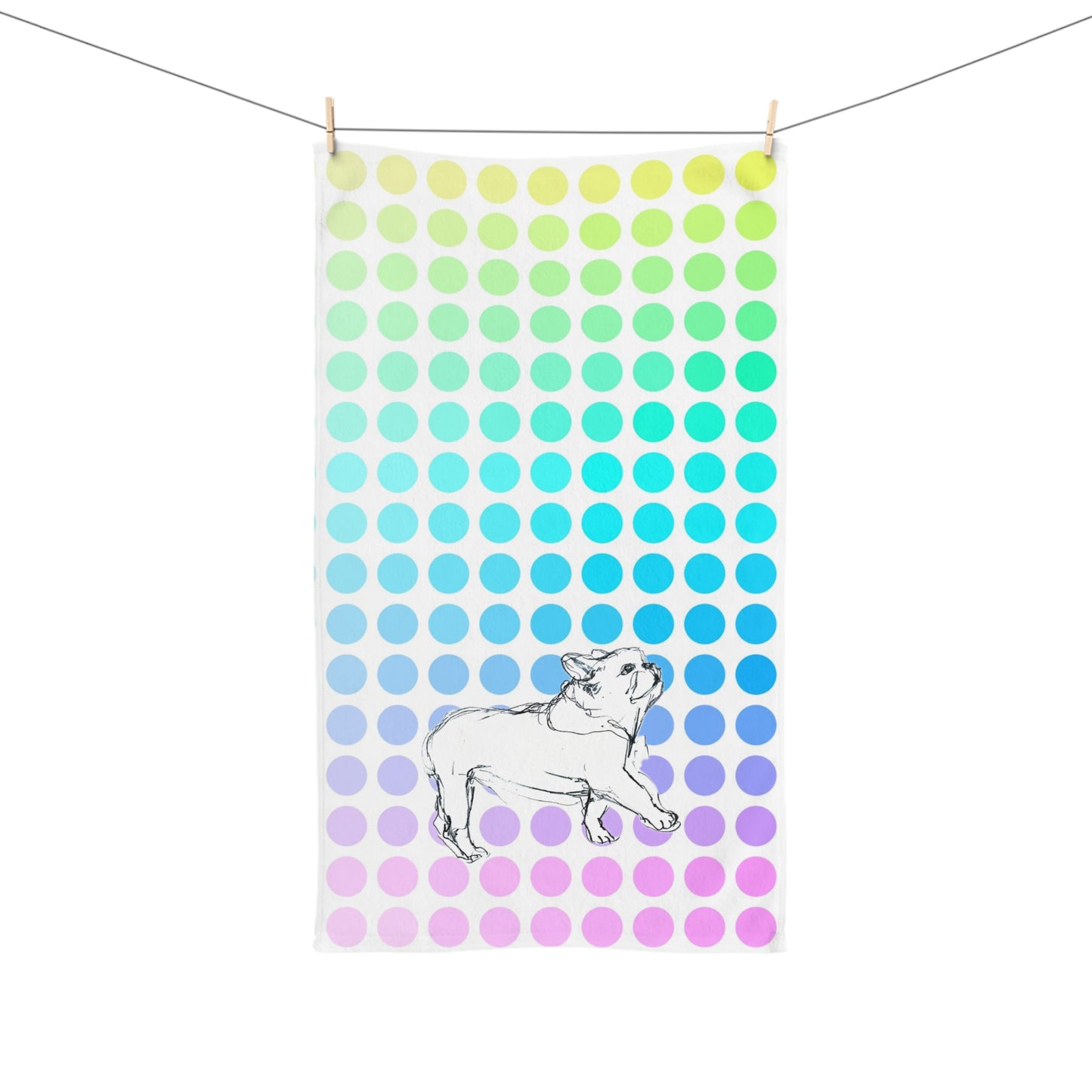 Dogi Fun Hand Towel, French Bulldog with Multi-Color Polka Dots