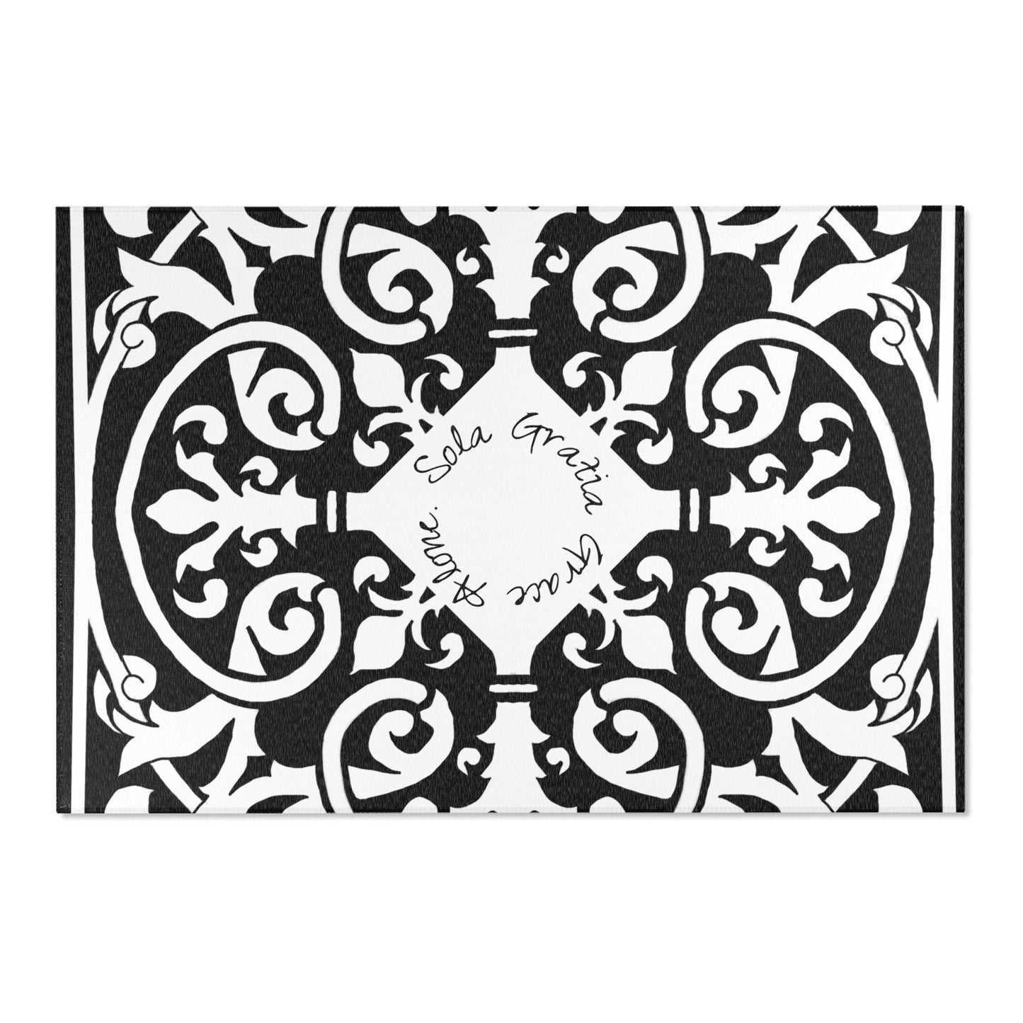 Scrollwork Indoor/Outdoor Rug Black "Sola Gratia..."
