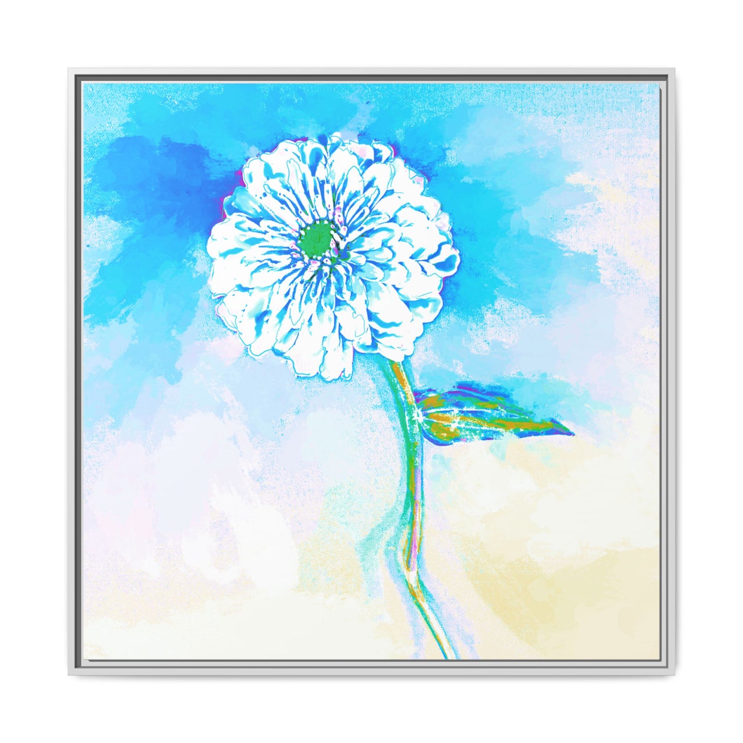 Zinnia Color Splash Matte Canvas Blue Aqua Framed