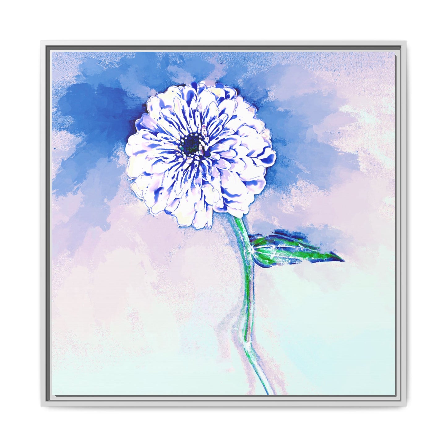 Zinnia Color Splash Matte Canvas Blue Framed