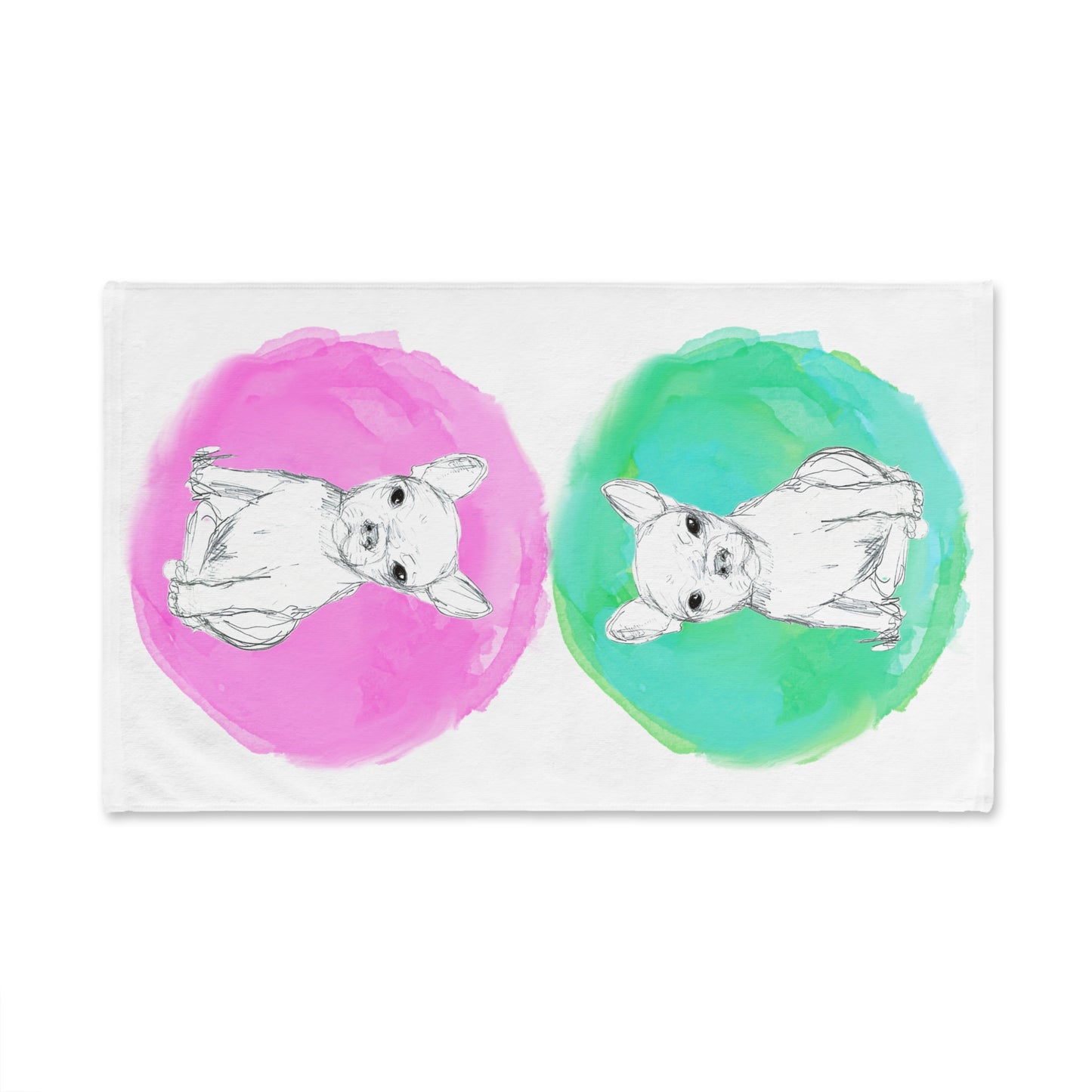 Dogi Fun Circles and Chihuahuas Hand Towel in Raspberry and Aqua-Green