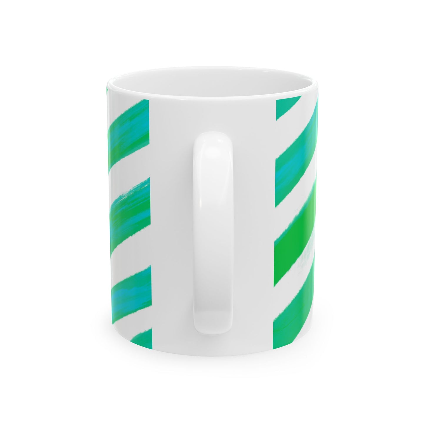 Diagonal Stripe Ceramic Mug in Green Aqua, 11oz