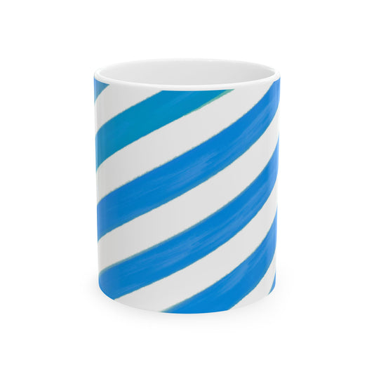 Diagonal Stripe Ceramic Mug in Sky Blue, 11oz