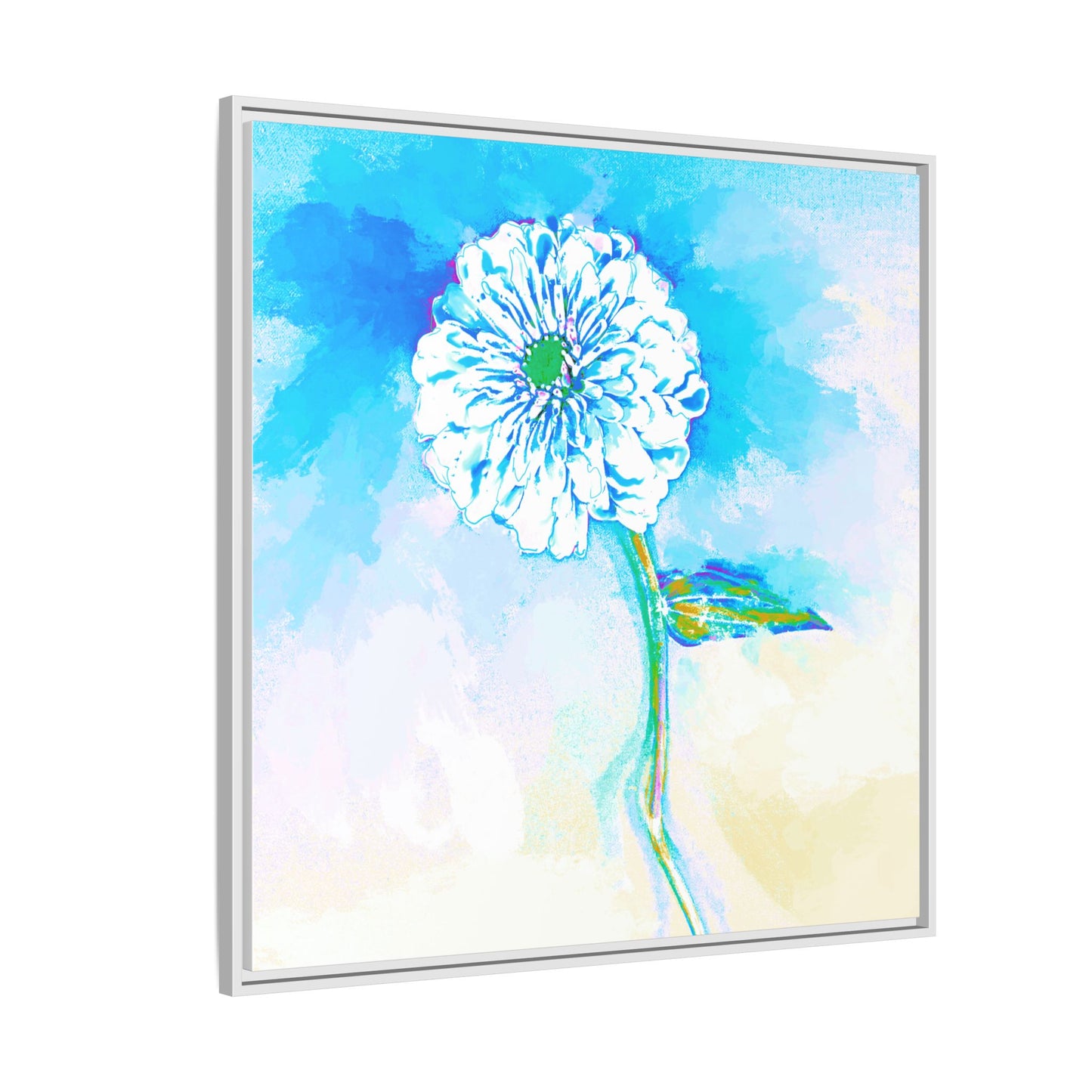 Zinnia Color Splash Matte Canvas Blue Aqua Framed
