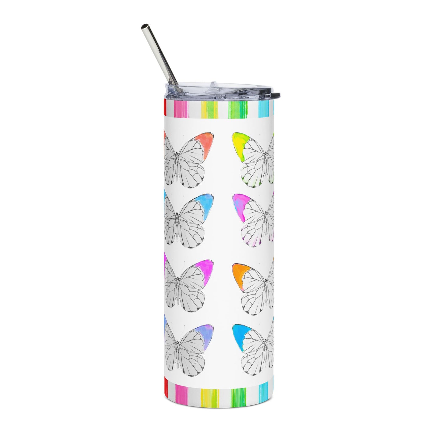 Tumblers, 20oz Stainless Steel Watercolor Rainbow Stripes
