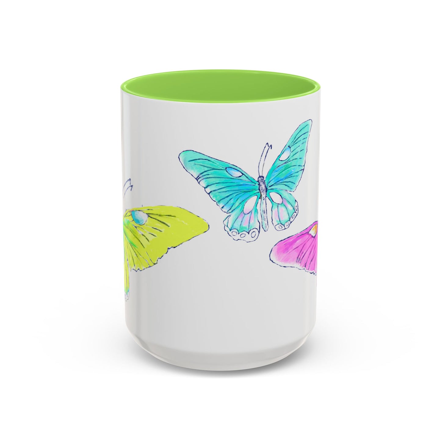 Butterfly Swing, Inside Green Colorful Mugs, Main Butterfly Yellow Green (11oz, 15oz)
