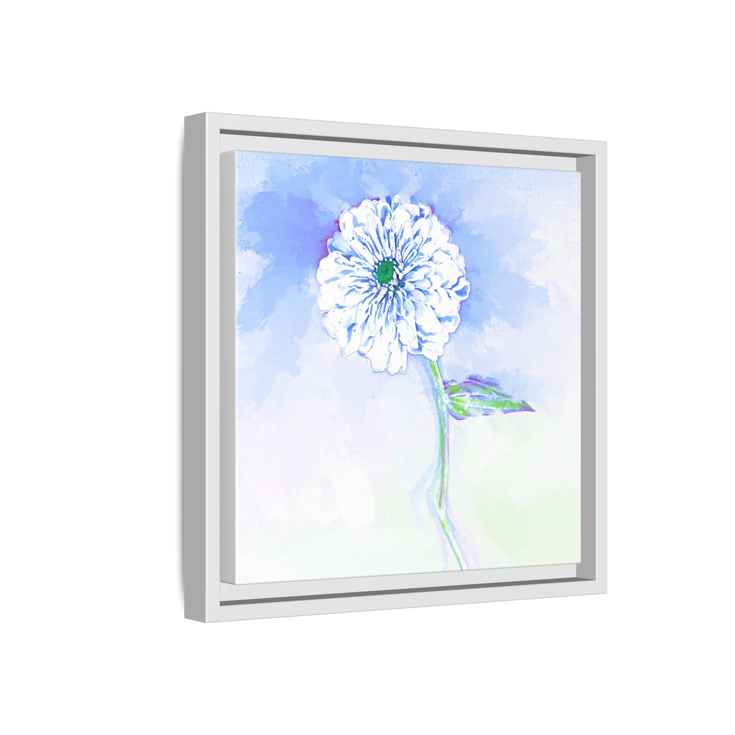 Zinnia Color Splash Matte Canvas Soft Blue Framed