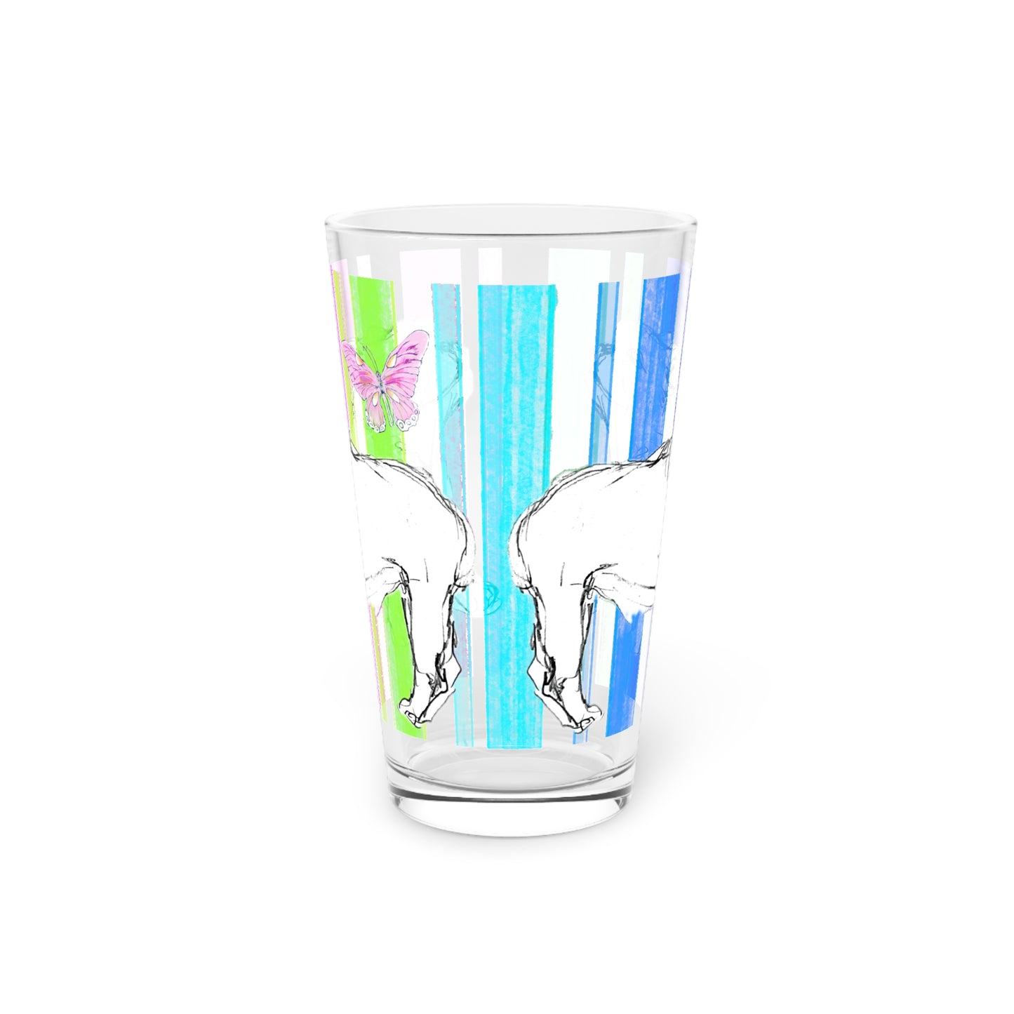 Dogi Butterfly Flutter Stripes Pint Glass in Multi-color, 16oz, Bulldog