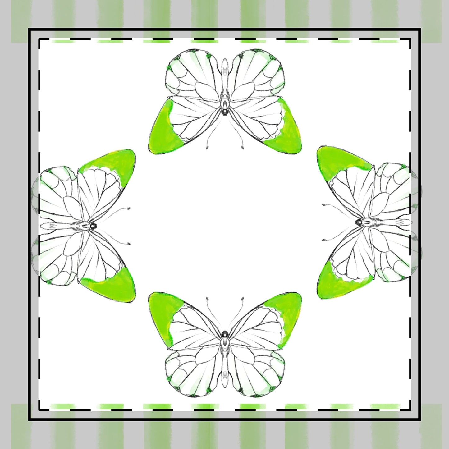 Butterfly Chroma Stripes, Cotton Twill Napkin ,Yellow Green, Fabric Background Bright White