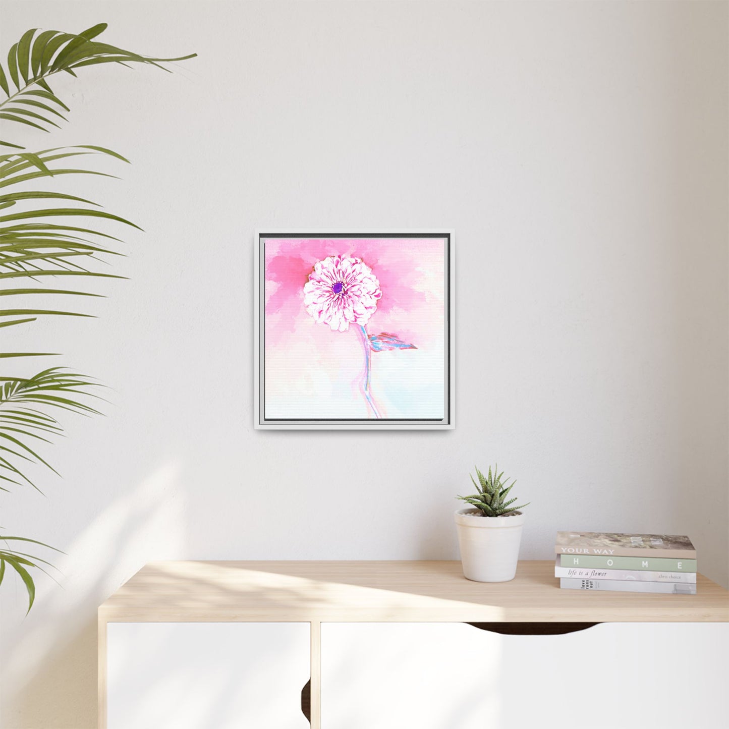 Zinnia Color Splash Matte Canvas Light Pink Framed