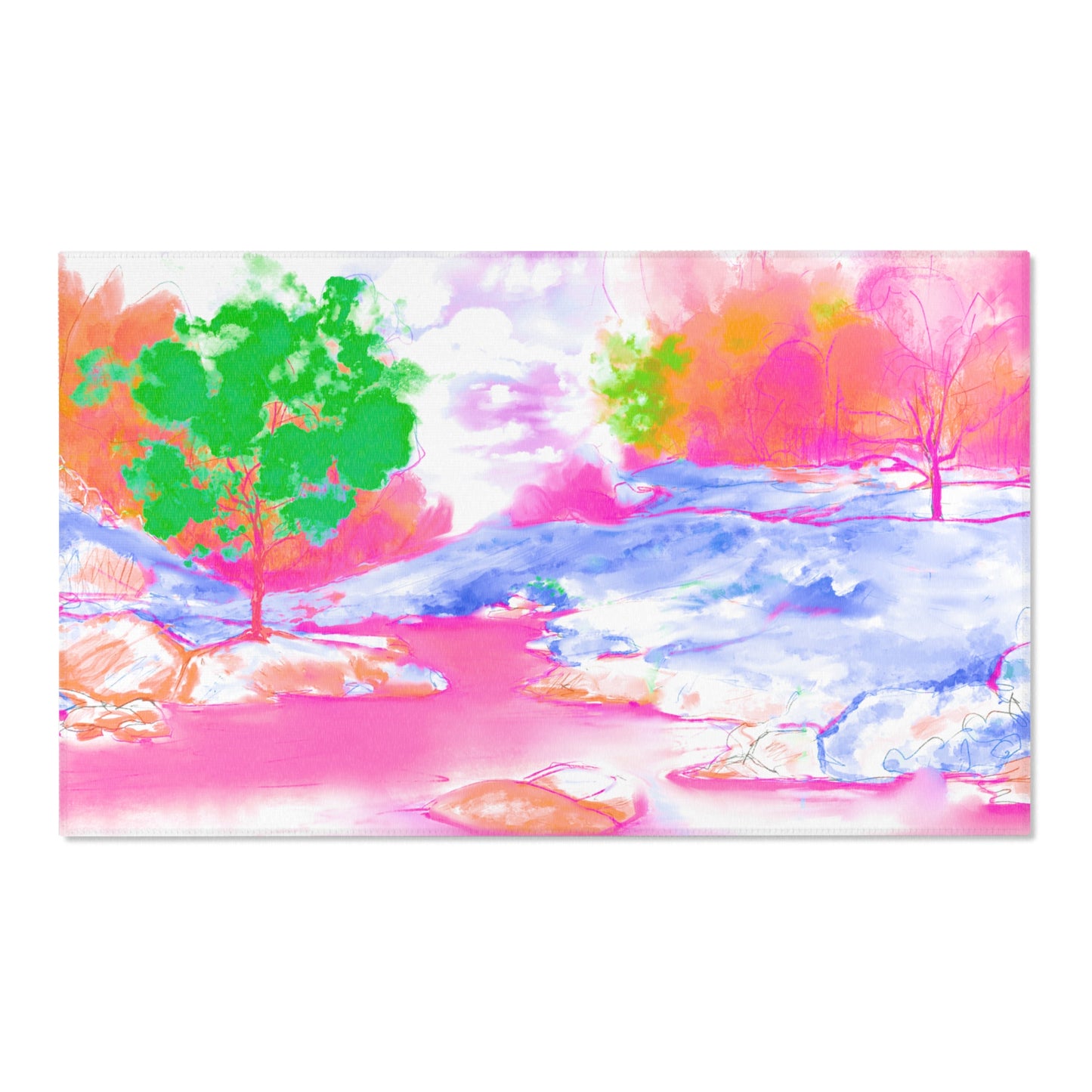 Joyful Landscapes Indoor Area Rug, Raspberry Pink and Green