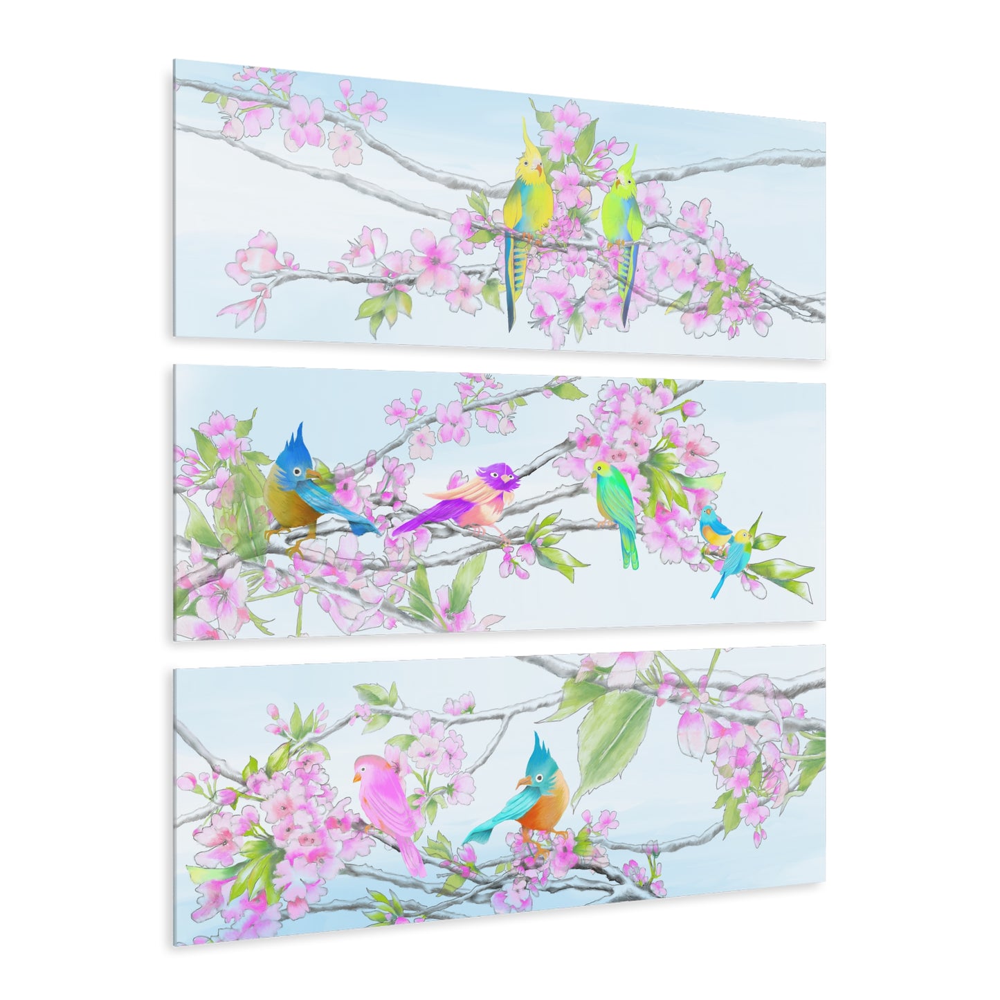 Cherry Chirp Acrylic Prints (Triptych), 9 birds