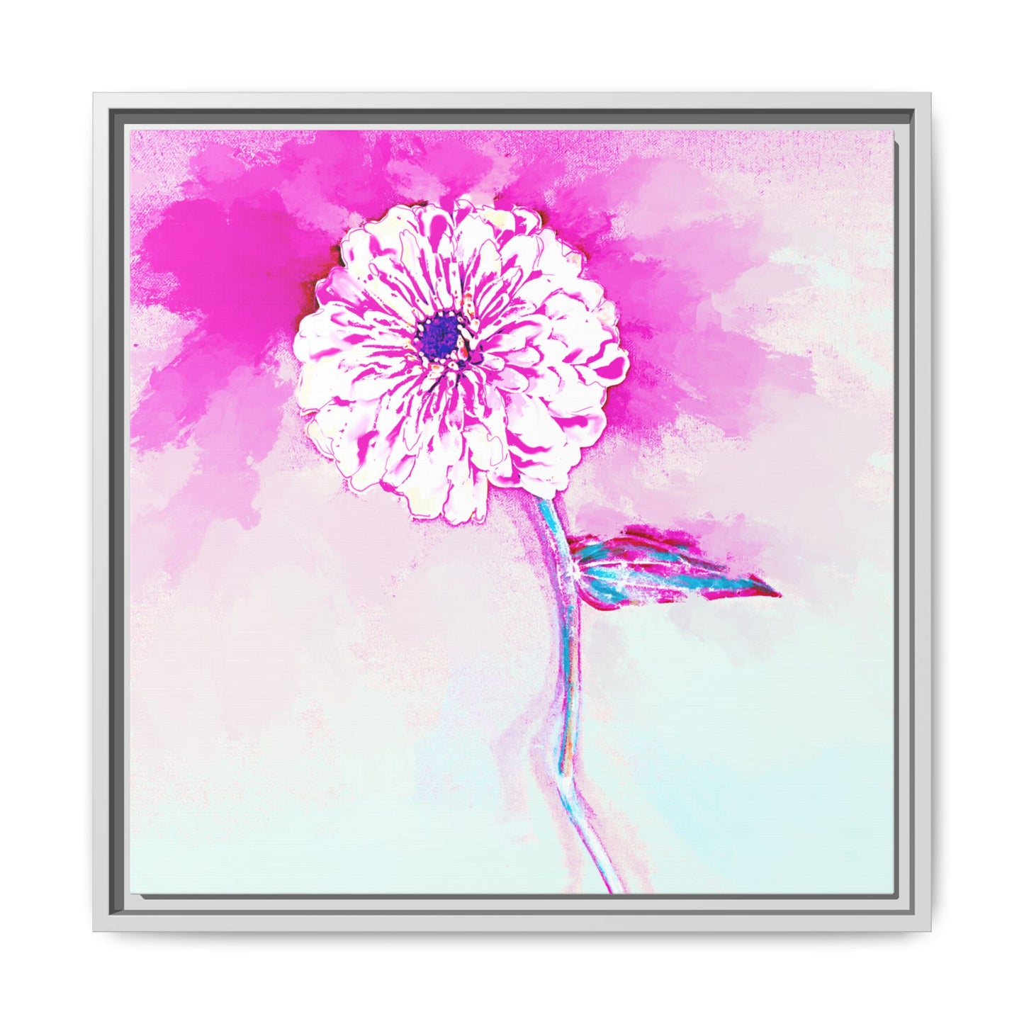 Zinnia Color Splash Matte Canvas Bright Raspberry Framed