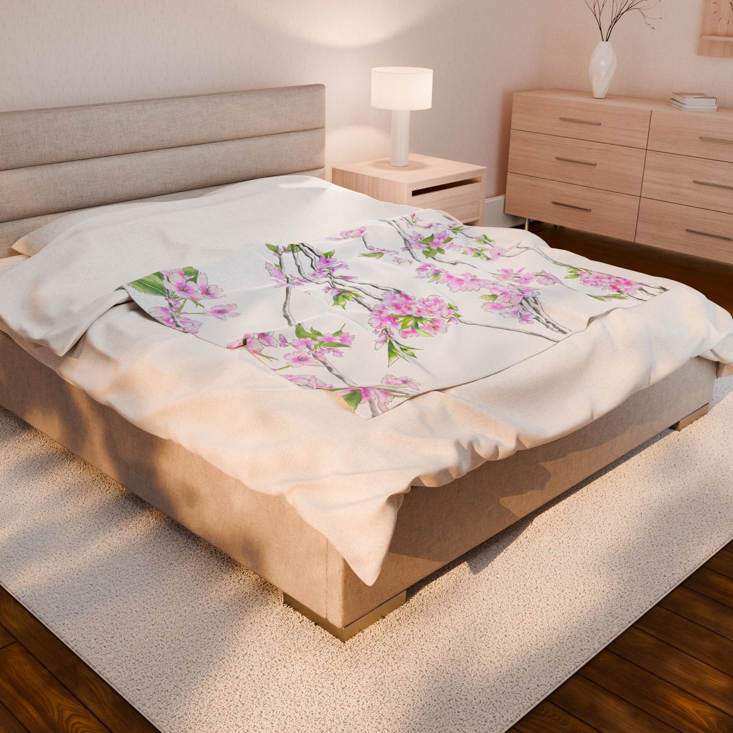 Cherry Blossom Velveteen Plush Blanket