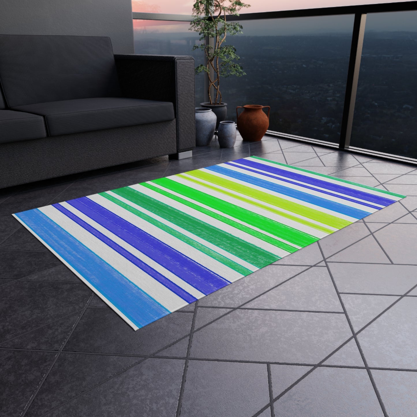 Butterfly Flutterstripe Outdoor Rug Blues and Greens