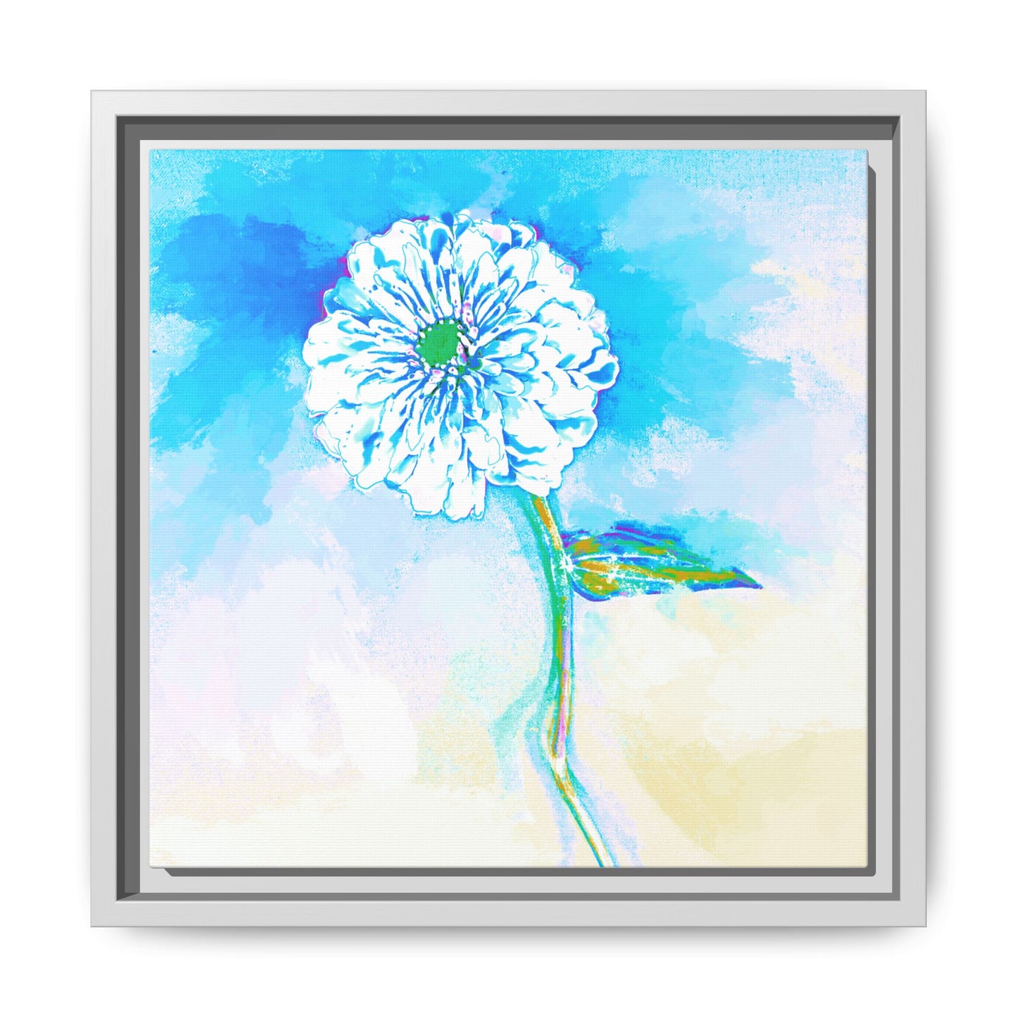 Zinnia Color Splash Matte Canvas Blue Aqua Framed