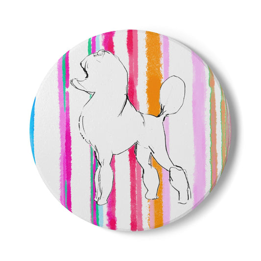 Dogi Fun Poodle Ceramic Coaster in Multi-color Stripes