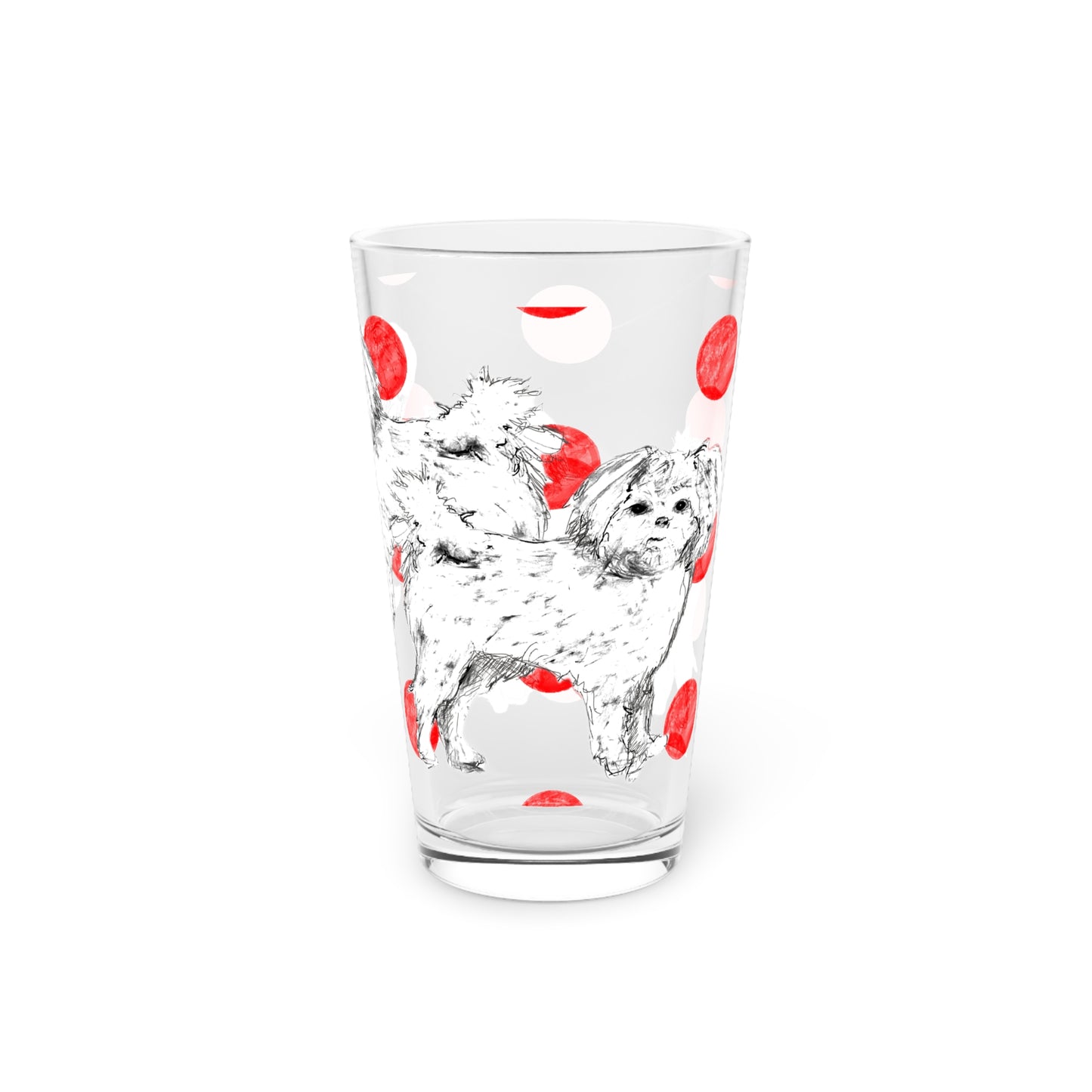 Dogi Fun and Polka Dots Pint Glass in Red, Shih Tzu, 16oz