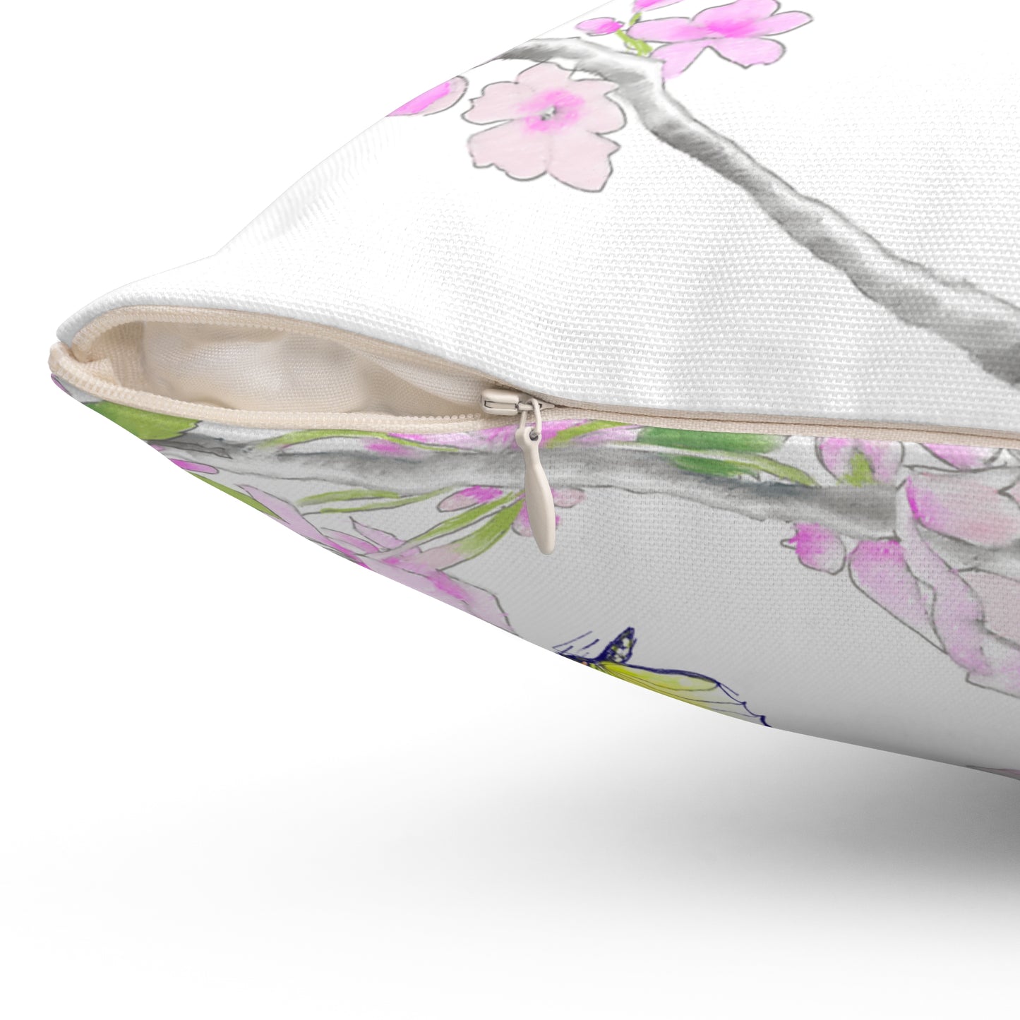 Flutters and Cherry Blossoms Spun Polyester Square Pillow