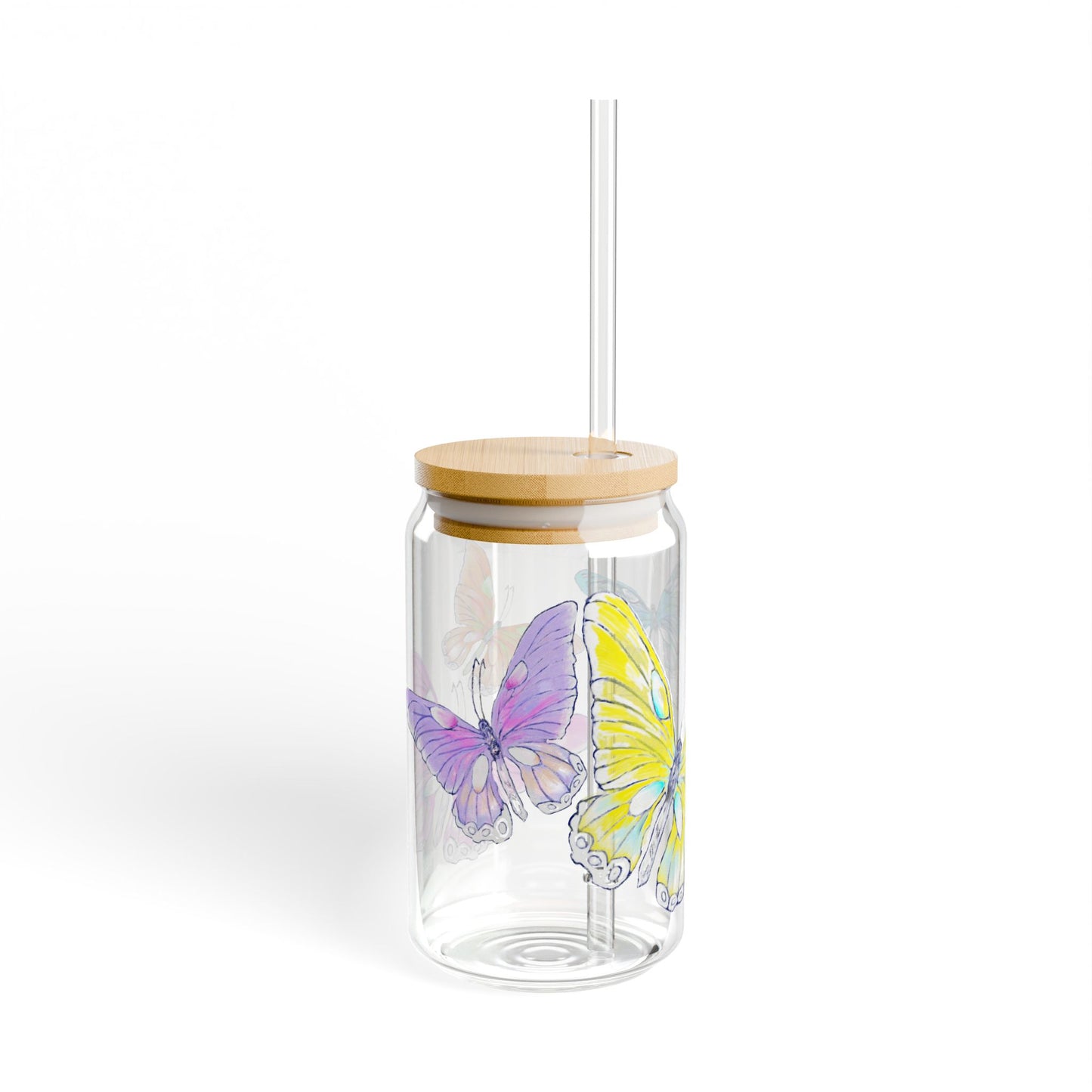 Butterfly Swing, Largest Butterfly is Yellow, Sipper Glass, 16oz, Choose With or Without lid