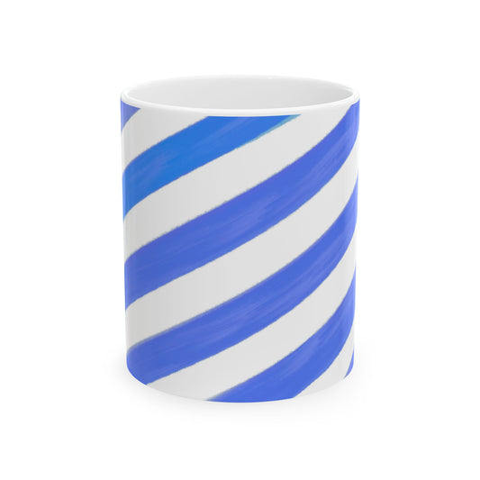 Diagonal Stripe Ceramic Mug in Blue, 11oz