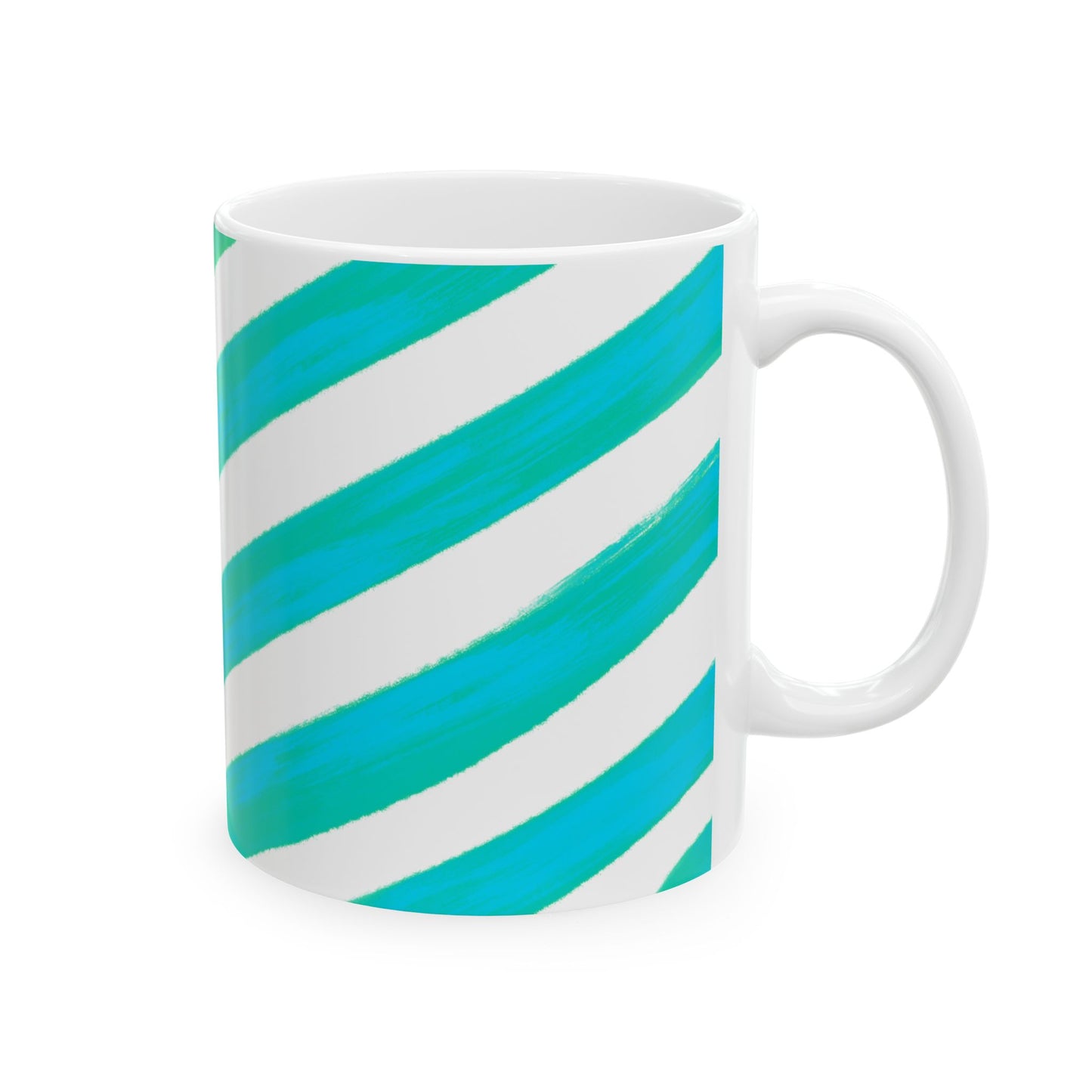 Diagonal Stripe Ceramic Mug in Aqua Green, 11oz