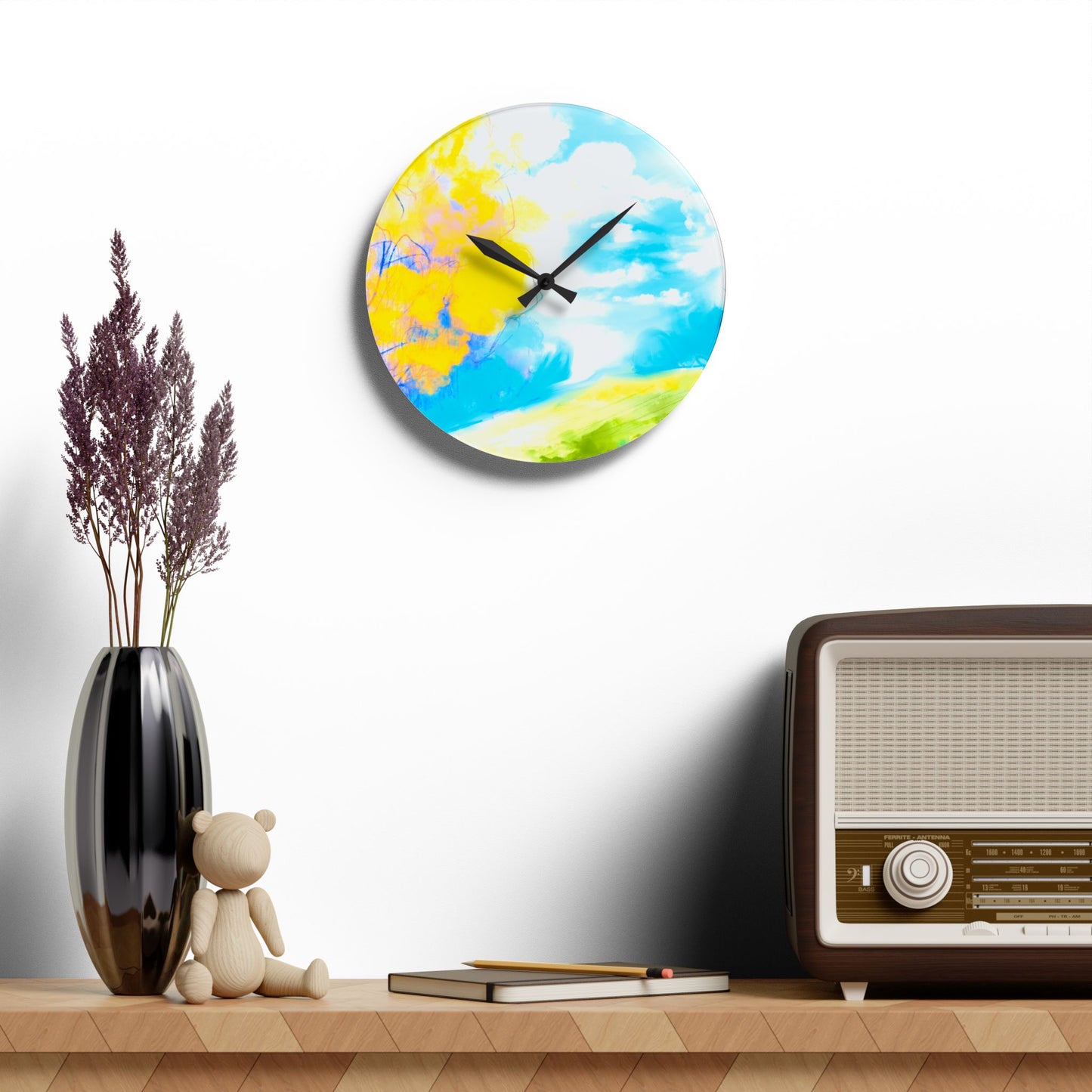Kitchen & Dining, Office Joyful Landscapes Wall Clock, Aqua Skies