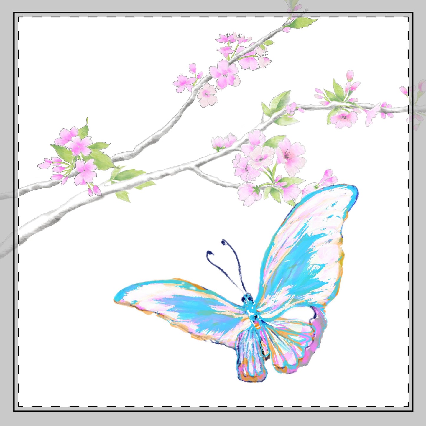 Butterfly Blossom Glide Cotton Twill Napkin in Blue, Creamier White, #7