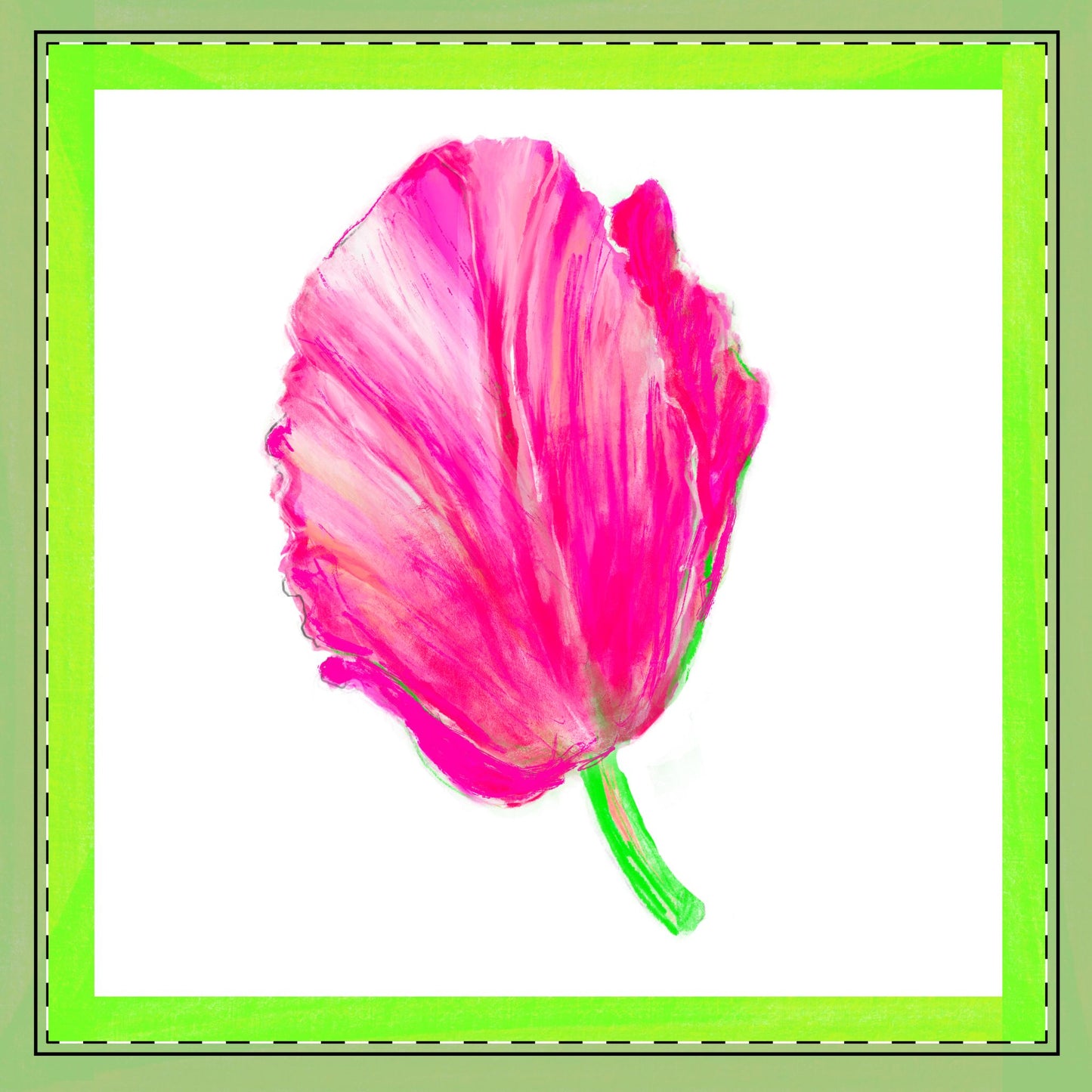 Tulip Love Poly Twill Napkin, Pink Raspberry, Spring Green Border