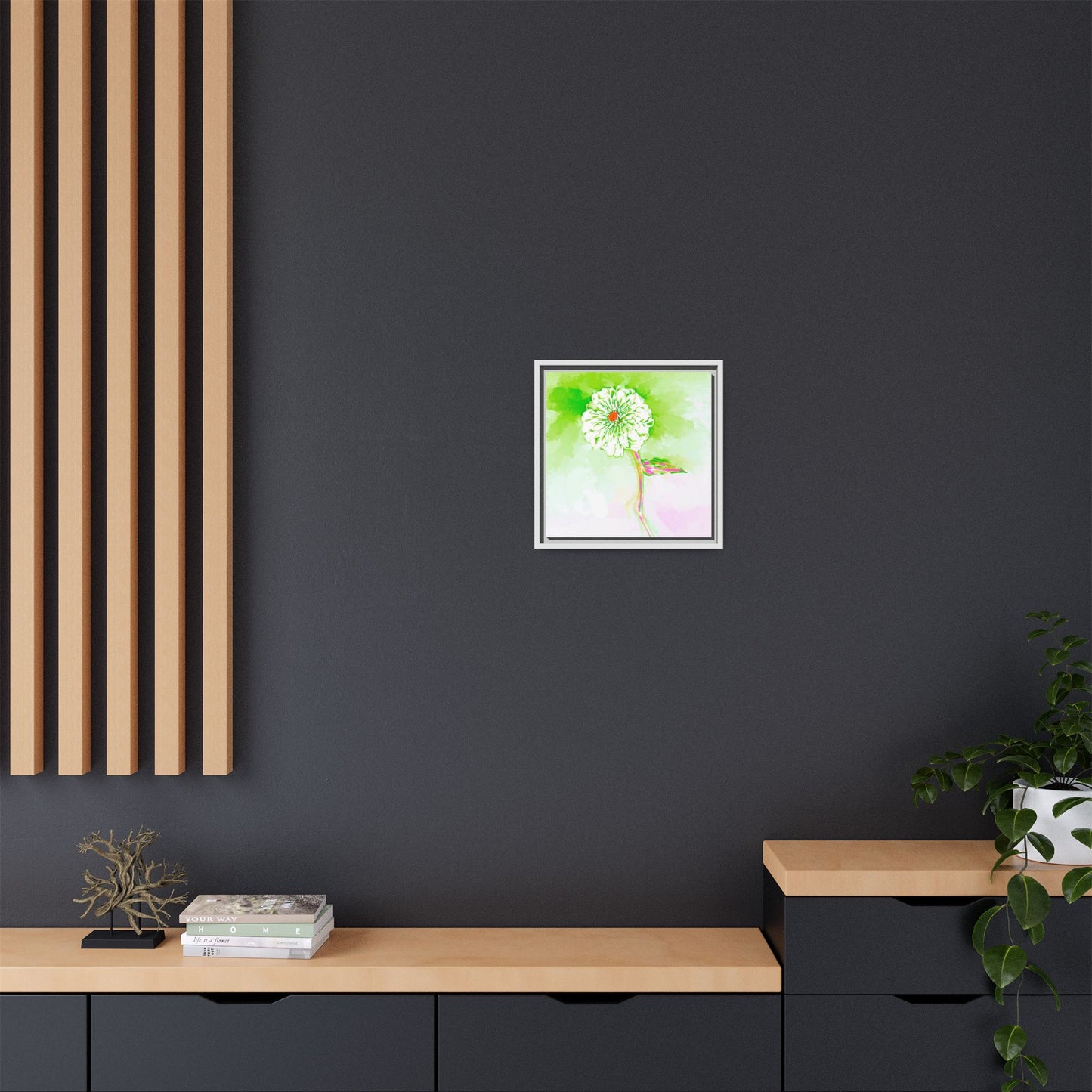 Zinnia Color Splash Matte Canvas Yellow Green Framed
