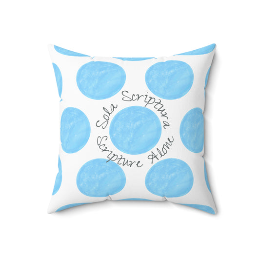 Polka Dot Palette Polyester Square Pillow light blue "Sola Scriptura..."