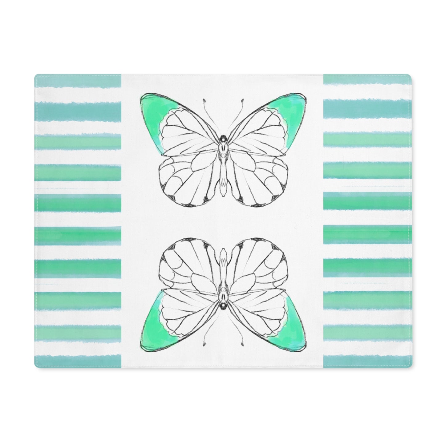Butterfly Chroma Stripes Placemat, 1pc, Blue Green, Cotton, (Fabric Background Creamy White)