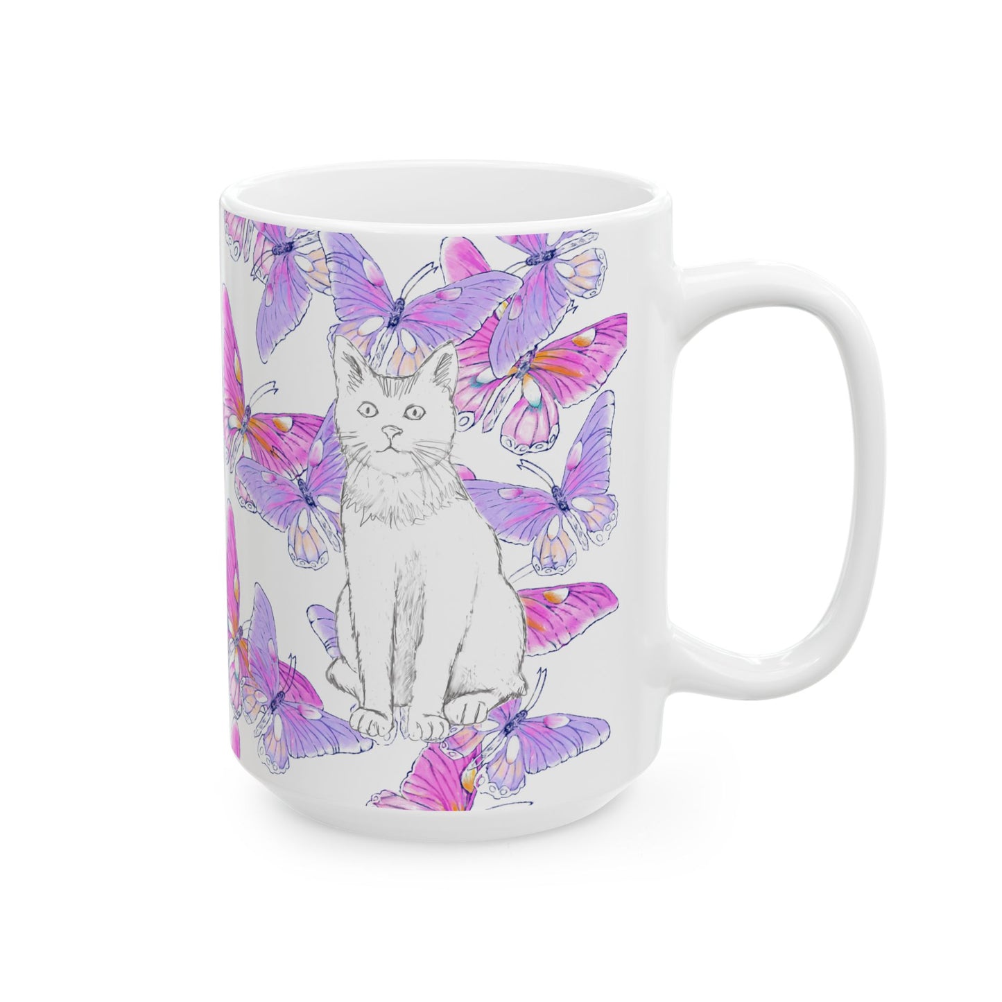 Kitty Flutter Ceramic Mug, Pink/Lavender, (11oz, 15oz)