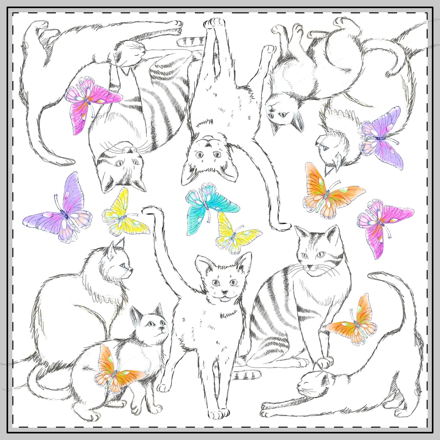 Kitty Flutter Tablecloth 58"x 58" Cotton