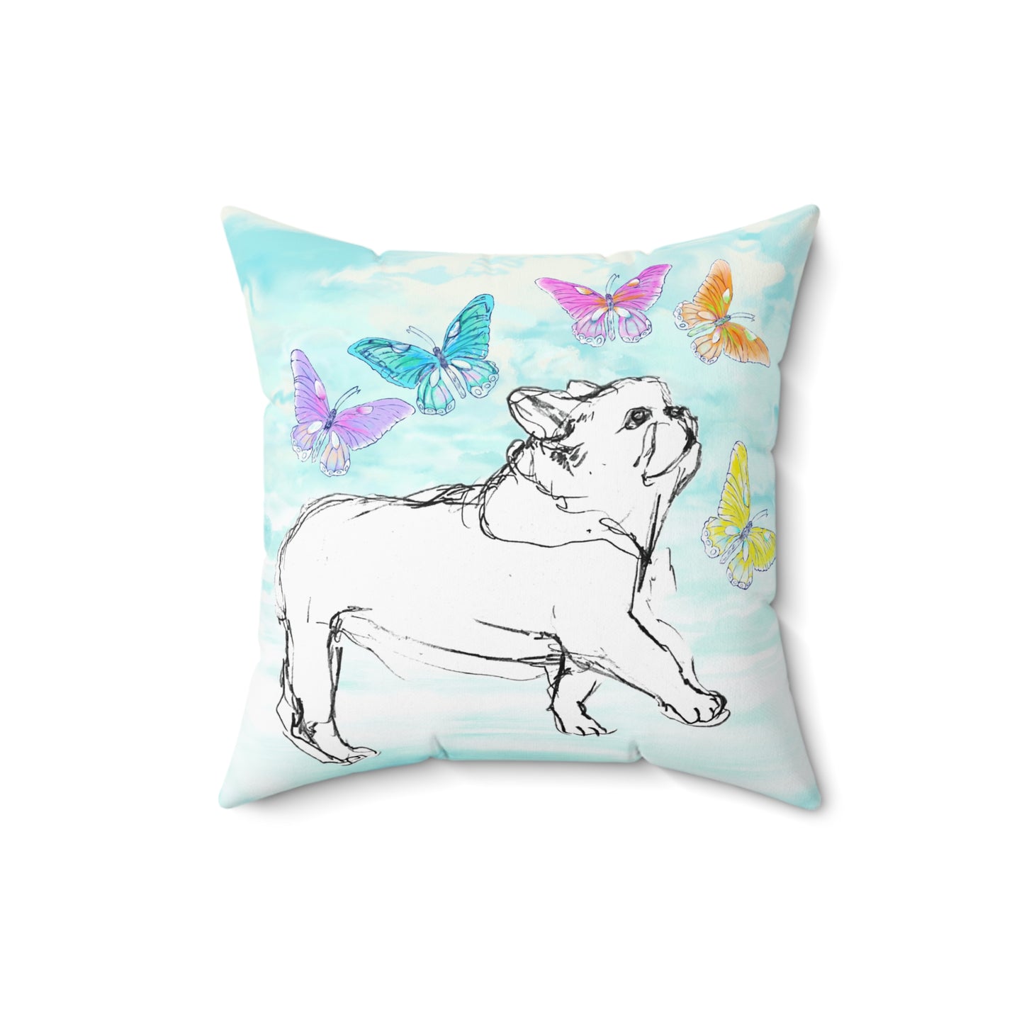 Dogi Butterfly Flutter Spun Polyester Square Pillow Bulldog
